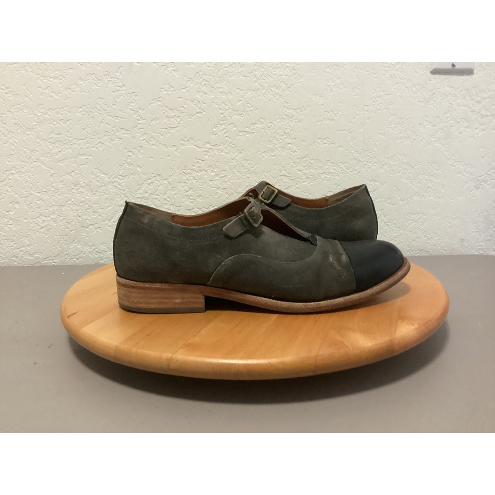 Kork-Ease Womens K48042 Gray Suede Black Leather Cap Toe Monk Strap Oxford 8.5 M